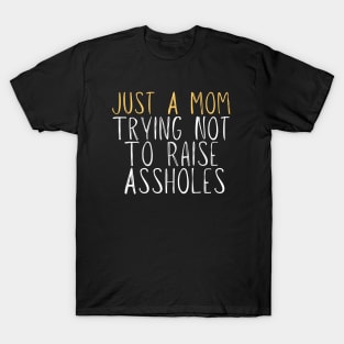 Funny Just A Mom Trying Not To Raise Assholes Novelty T-Shirt